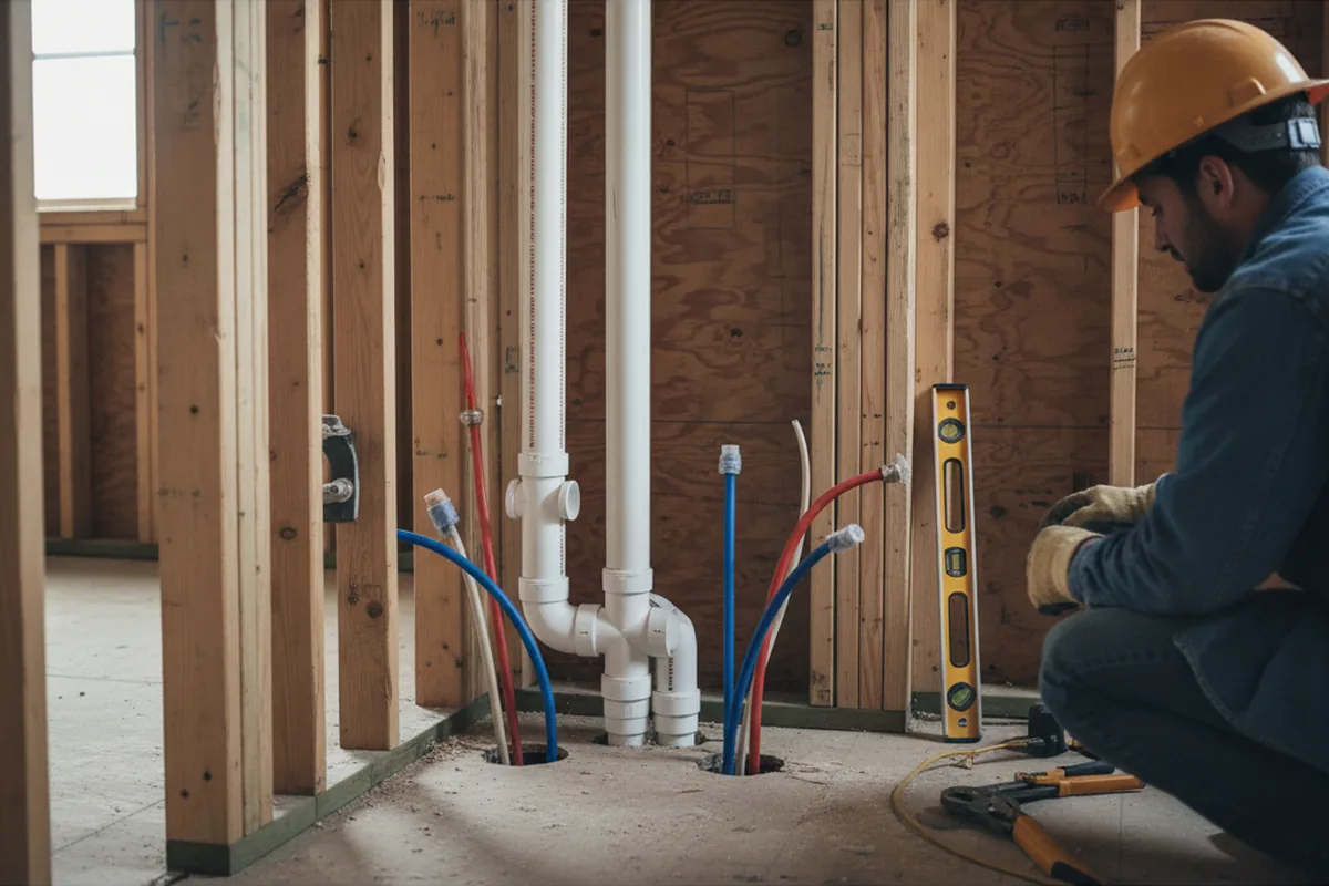 Drain and supply rough-in during Sump Pump Repair in Alpine